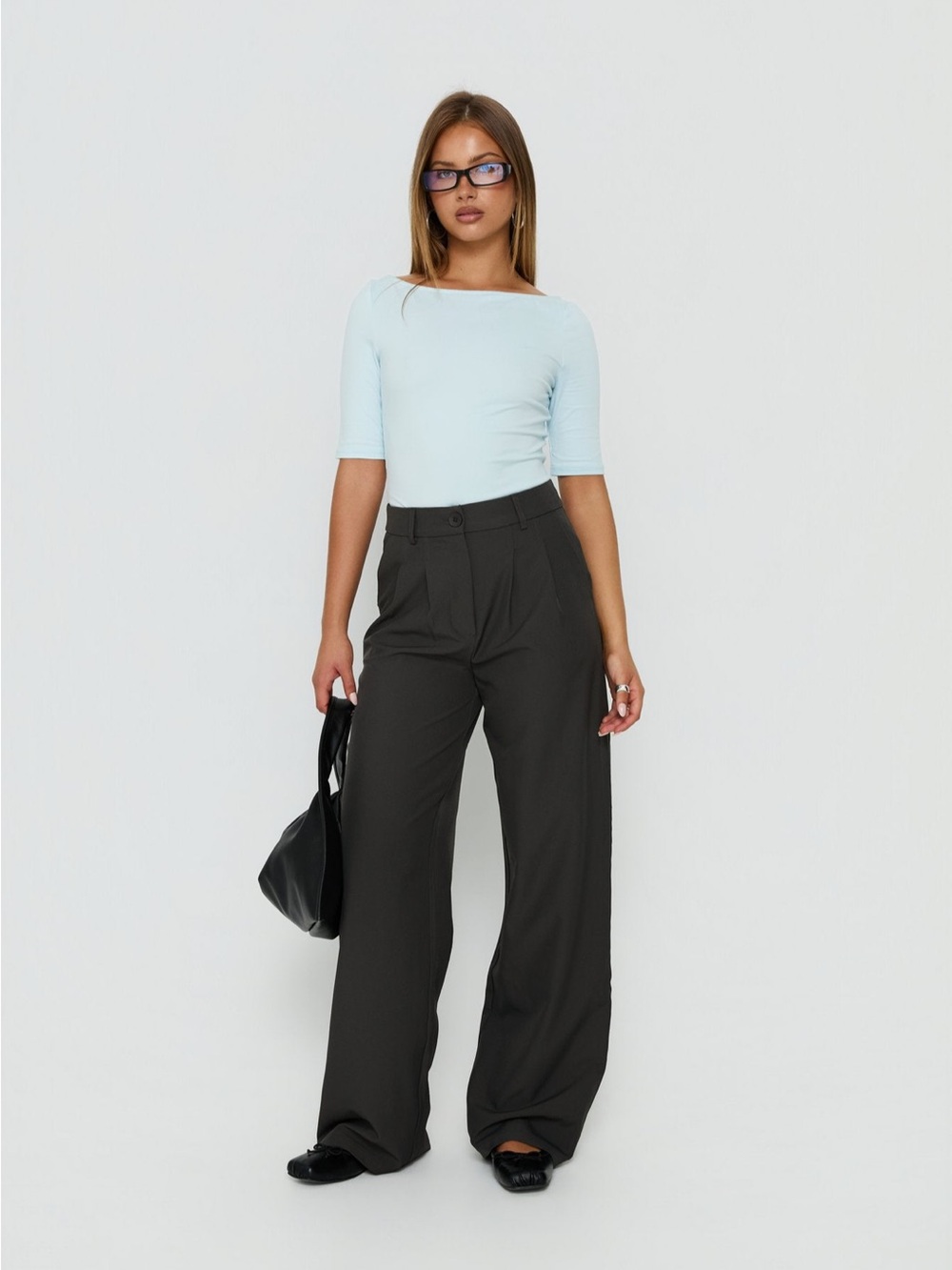 Princess Polly High-Waist Wide Leg Trousers in Slate Grey